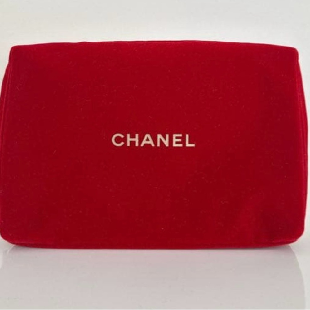 CHANEL Red Velvet Clutch/Cosmetic Bag